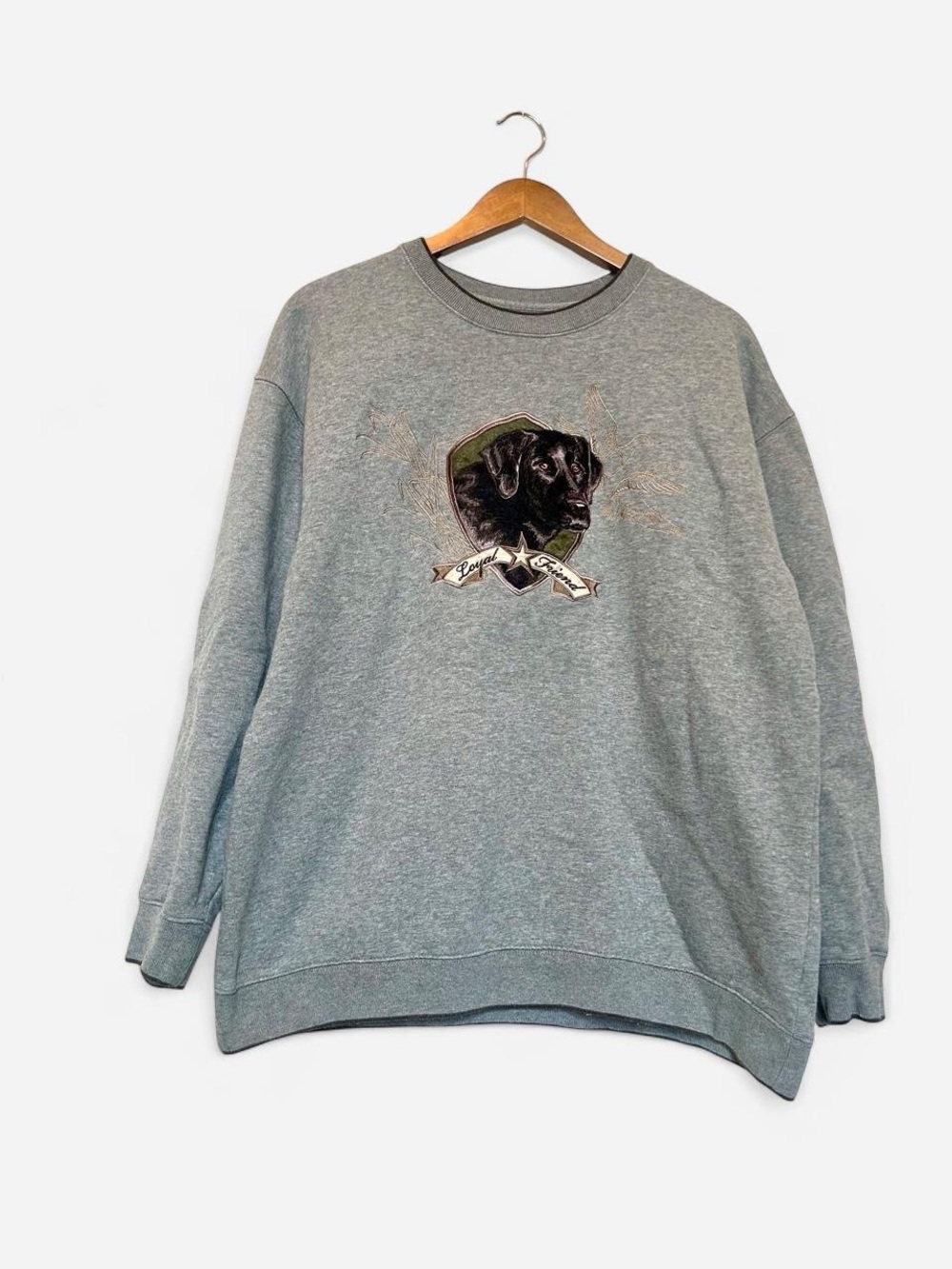 90s Crewneck Sweatshirt with Embroidered Dog Graphic